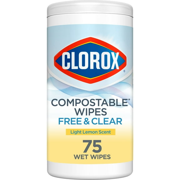 Clorox Compostable Cleaning Wipes, All Purpose Wipes, Simply Lemon, 75 Count