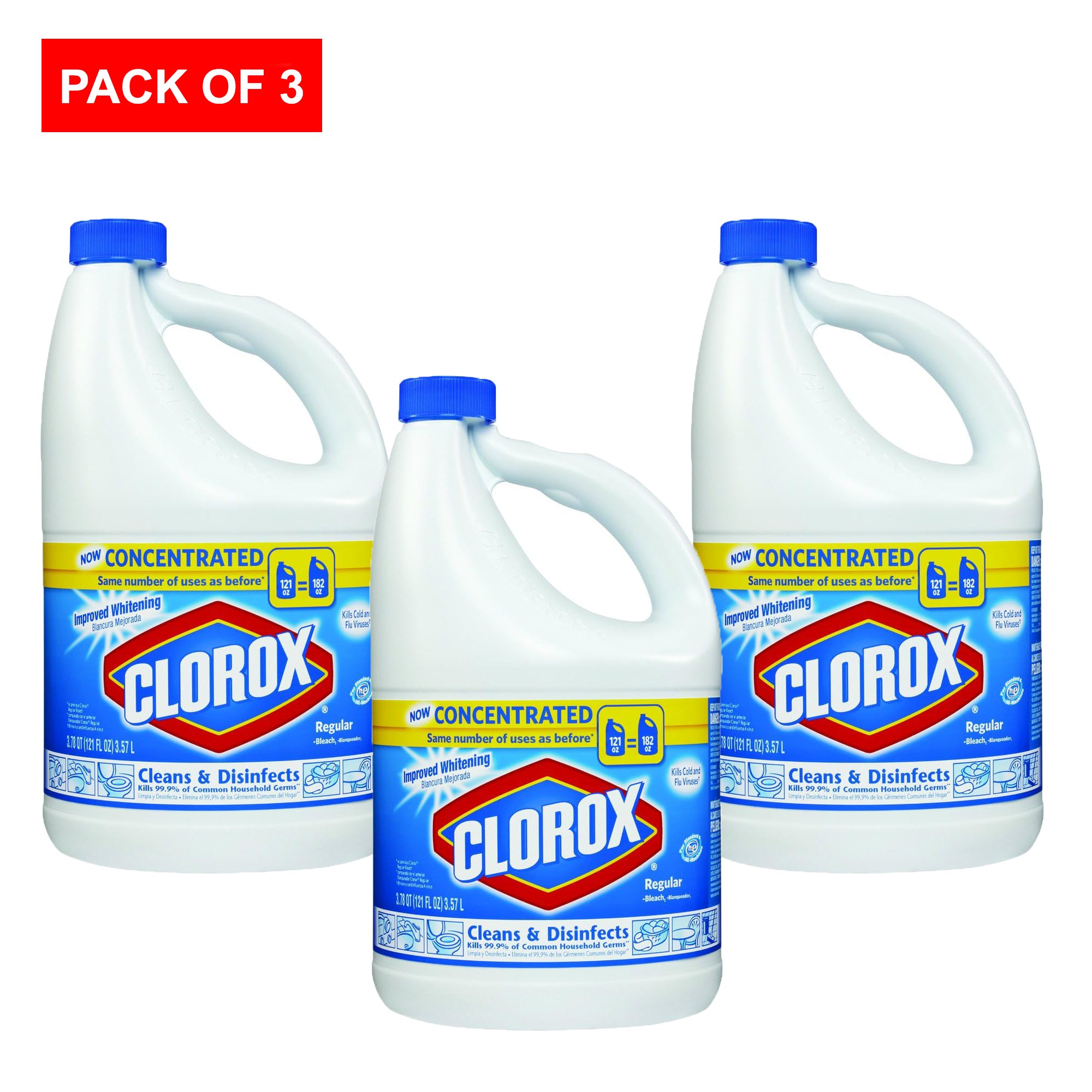 Clorox Concentrated Regular Bleach, 121 OZ (Pack of 3)