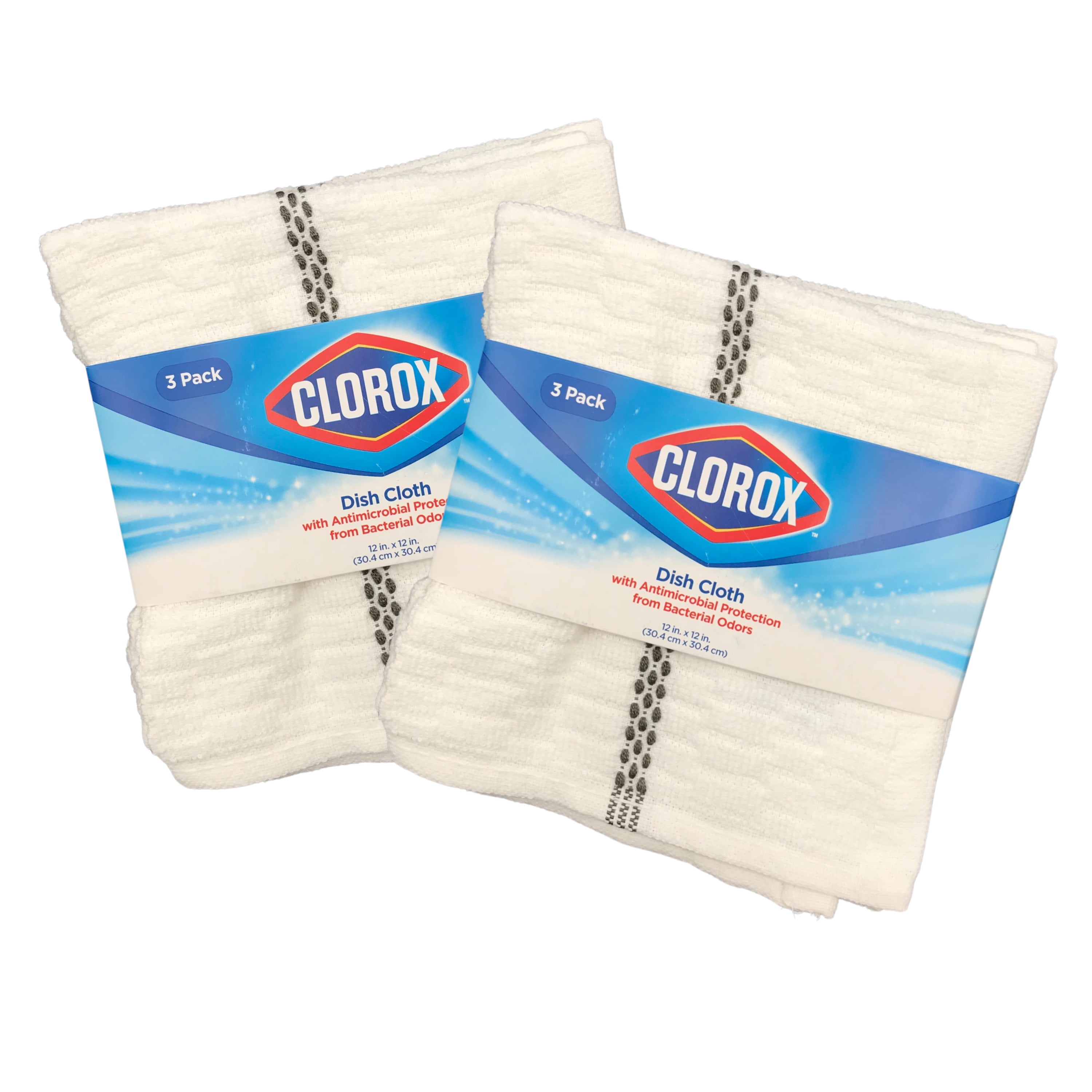 Clorox Dish Cloths 6 Count (2 Packs of 3 Cloths), White with Grey