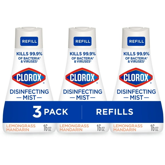 Clorox Disinfectant Mist Refills, Multi-Surface Spray, Lemongrass Mandarin, 16 fl oz, 3 Pack