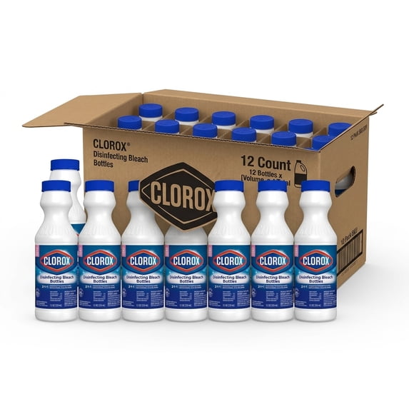 Clorox Disinfecting Bleach, Concentrated Formula, Regular, 11 Ounce Bottle, Pack of 12