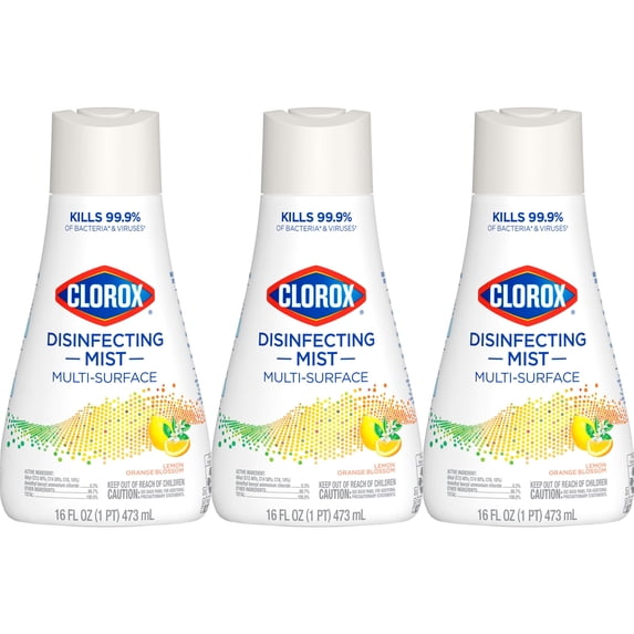 Clorox Disinfecting Mist, Lemon Orange Blossom, Disinfecting Refill, 16 Fluid Ounces, Pack Of 3