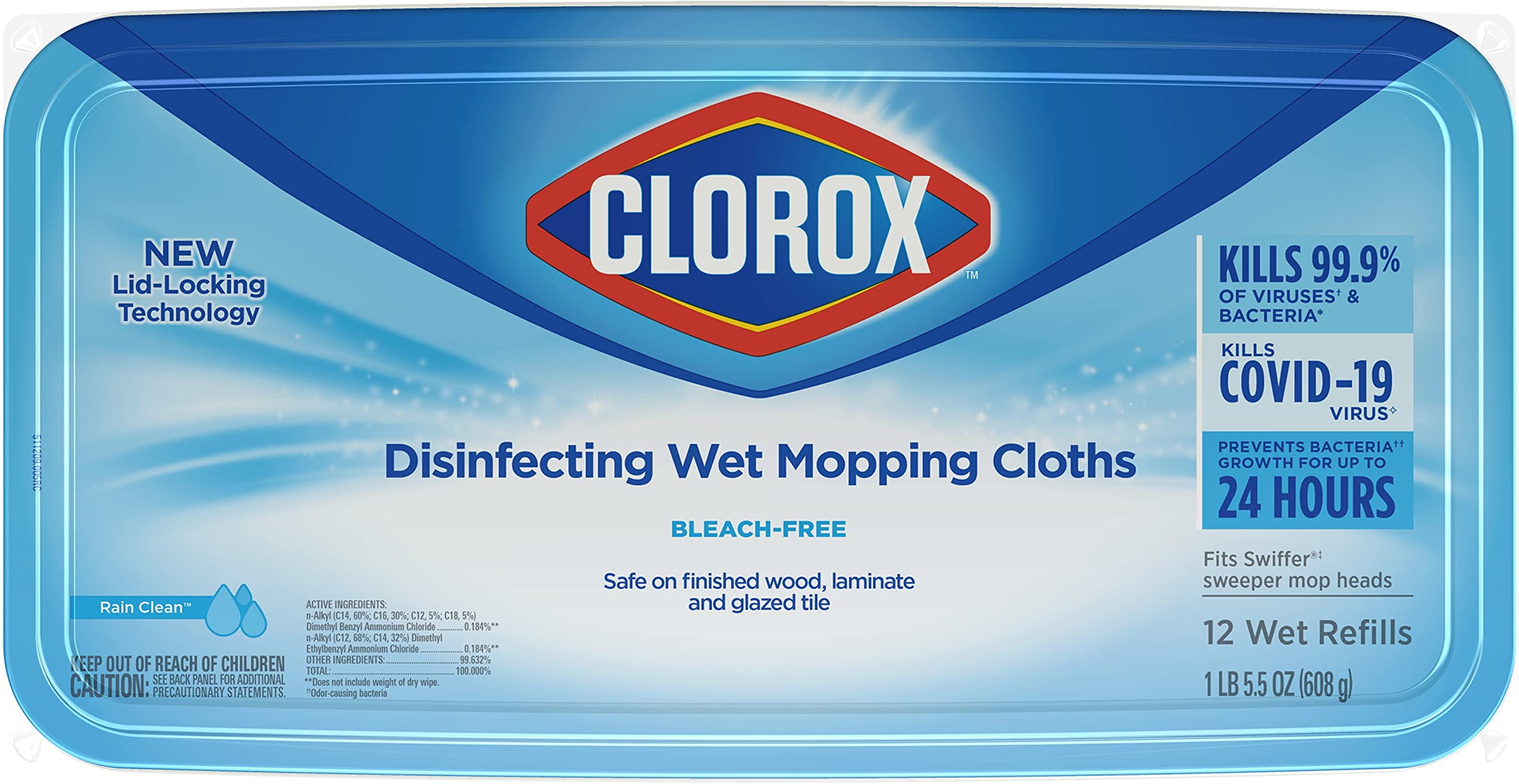 Clorox Disinfecting Mopping Cloth Rain Clean 12 cloths (Pack of 3