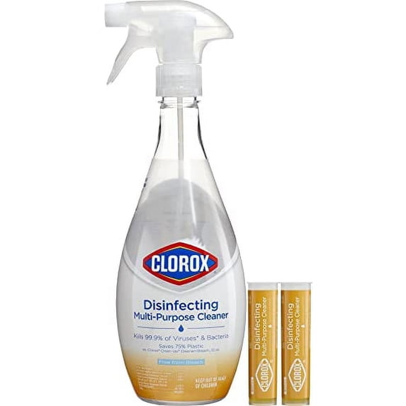 Clorox Disinfecting Multi-Purpose Cleaner Starter Kit, One Reusable Spray Bottle Plus 2 Refills