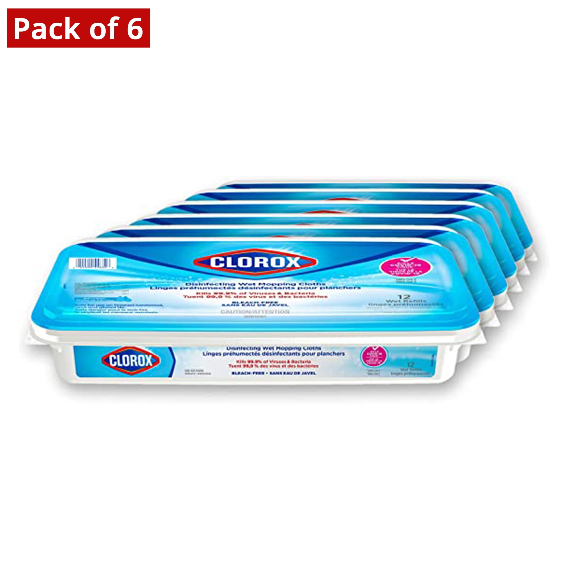 Clorox Disinfecting Wet Mopping Cloths, Rain Clean, 12 Wet Refills, Multi Containers (72 Wet