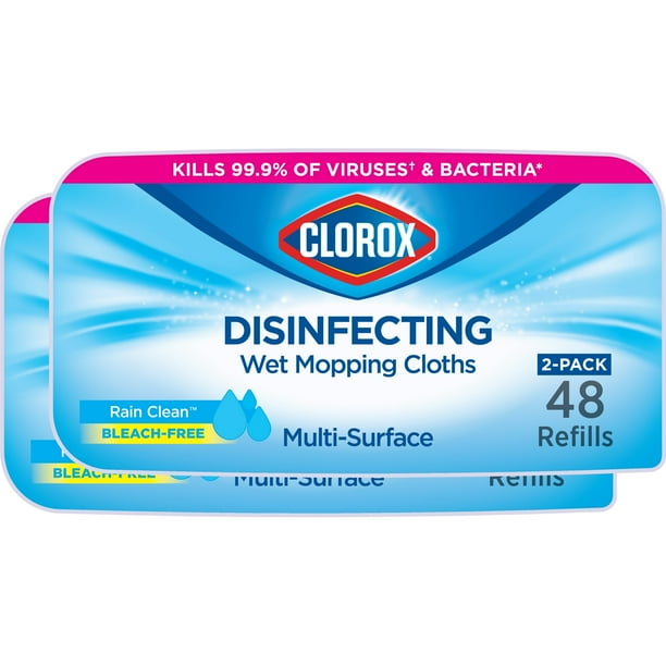 Clorox Disinfecting Wet Mopping Cloths Rain Clean, 24 Count, 2 Pack