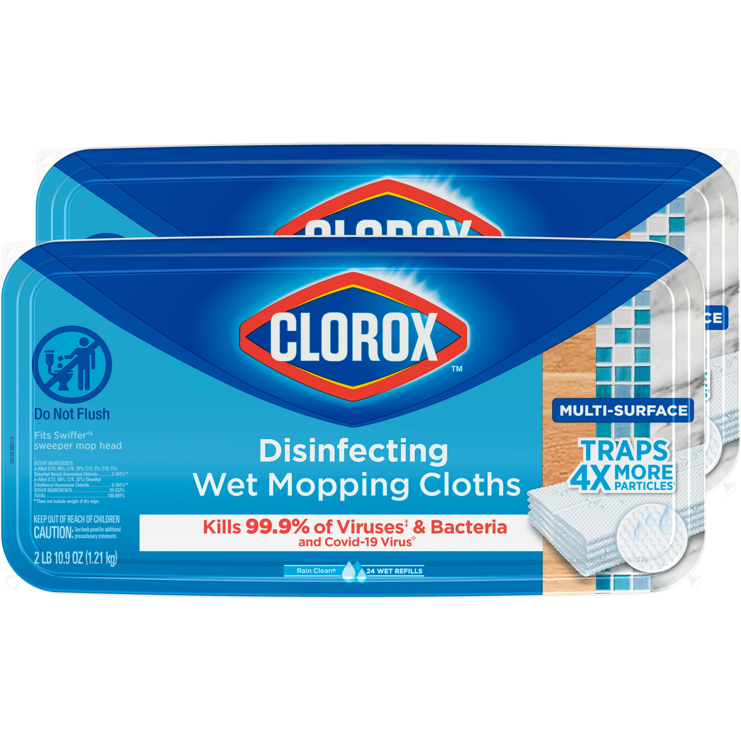 Clorox Disinfecting Wet Mopping Cloths, Rain Clean, 24 Wet Refills