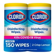 Clorox Disinfecting Wipes 150 Count Value Pack, Bleach Free Cleaning Wipes - Crisp Lemon - 2 Pack - 75 Count Each