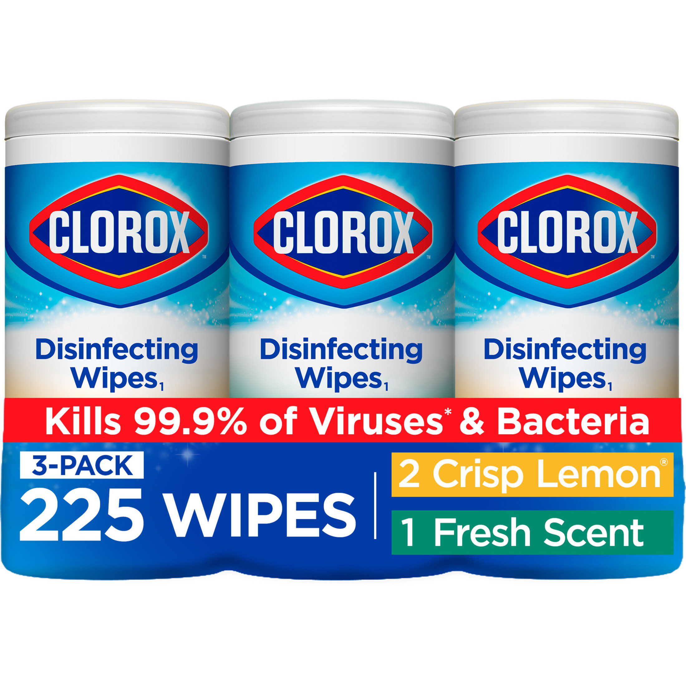 Clorox Disinfecting Wipes, (225 Count Value Pack), Crisp Lemon and Fresh Scent - 3 Pack - 75 Count Each - image 1 of 10