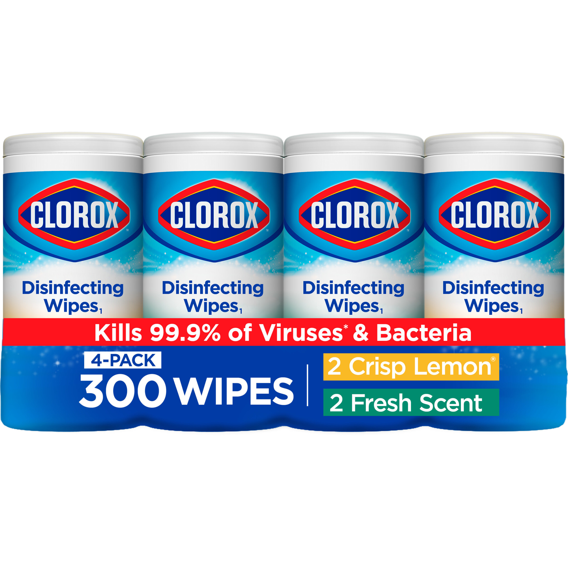 Clorox Disinfecting Wipes (300 Count Value Pack), Bleach Free Cleaning Wipes - 4 Pack - 75 Count Each - image 1 of 10