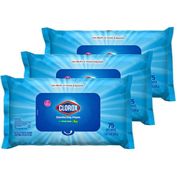 Clorox Disinfecting Wipes, Bleach Free Cleaning Wipes, Fresh Scent, Moisture Seal Lid, 75 Wipes, Pack of 3 (New Packaging)