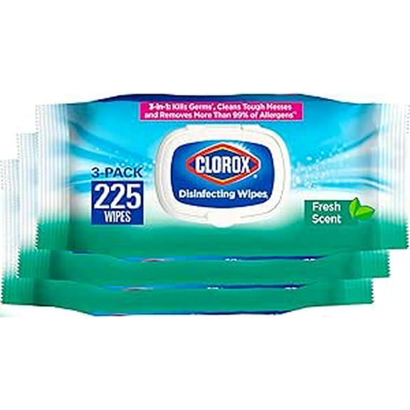 Clorox Disinfecting Wipes, Bleach Free, Household Essentials, Fresh Scent, Moisture Seal Lid, 75 Cleaning Wipes, Pack of 3 (New Packaging)
