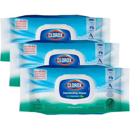 Clorox Disinfecting Wipes, Fresh Scent, 75 Count (Pack Of 3) (Package May Vary)