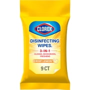 Clorox Disinfecting Cleaning Wipes To Go Pack, Bleach Free, Crisp Lemon, 9 Count