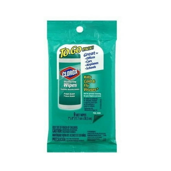 Clorox Disinfecting Wipes, To Go, Fresh Scent, 9 Count Pack (Pack of 12) (Packaging May Vary)
