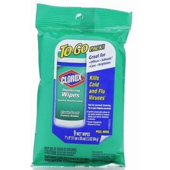 Clorox Disinfecting Wipes To Go Pack, Fresh Scent 9 ct Pack of 10