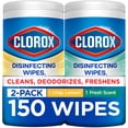 thumbnail image 1 of Clorox Disinfecting Cleaning Wipes Variety Pack, Bleach Free, Fresh Scent and Crisp Lemon, 75 Count Each, Pack of 2, 1 of 10