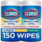 Clorox Disinfecting Cleaning Wipes Variety Pack, Bleach Free, Fresh Scent and Crisp Lemon, 75 Count Each, Pack of 2