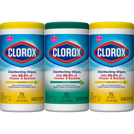Clorox Disinfecting Wipes Value Pack, Cleaning Wipes, Bleach Free, 75 Count Each, Pack Of 3 (Package May Vary)
