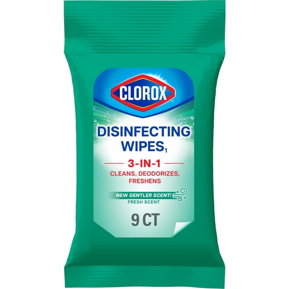 Clorox Disinfecting Wipes on the Go Bleach Free Travel Wipes, Fresh Scent, 9 Count