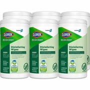 Clorox EcoClean Disinfecting Wipes, Ready-To-Use, Dye-free, Bleach-free, Ammonia-free, Chemical-free, Green, 75/Tub 60605CT | 2 Cartons 12 Total