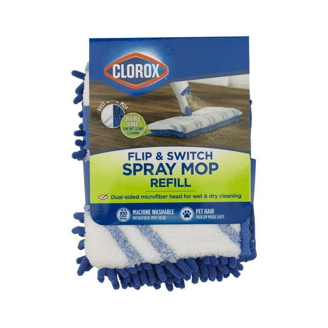 Clorox Flip & Switch Spray, DualSided Microfiber Head Mop Refill, Flip