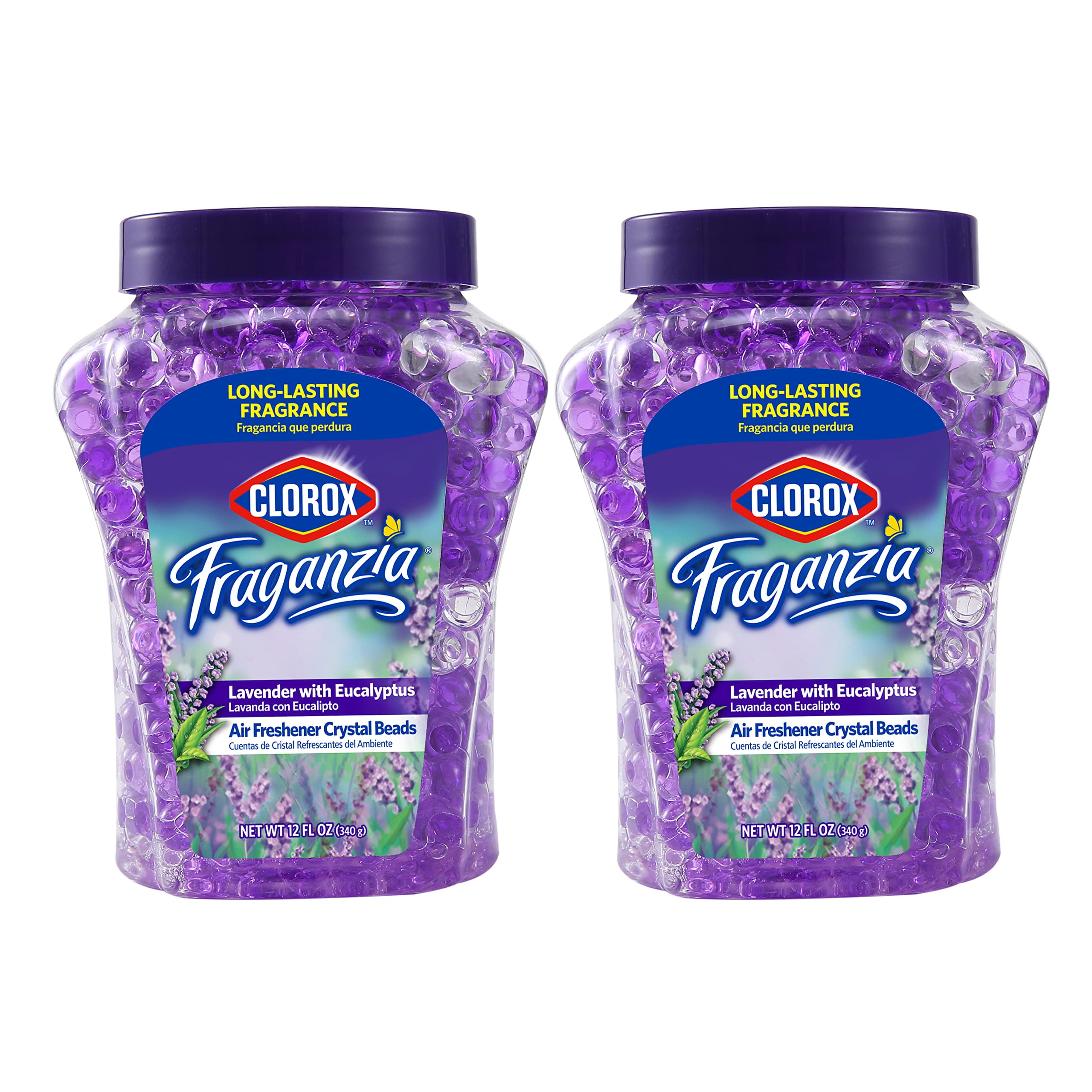 Clorox Fraganzia Air Freshener Crystal Beads Lavender with Eucalyptus, Twin Pack Two 12oz Jars