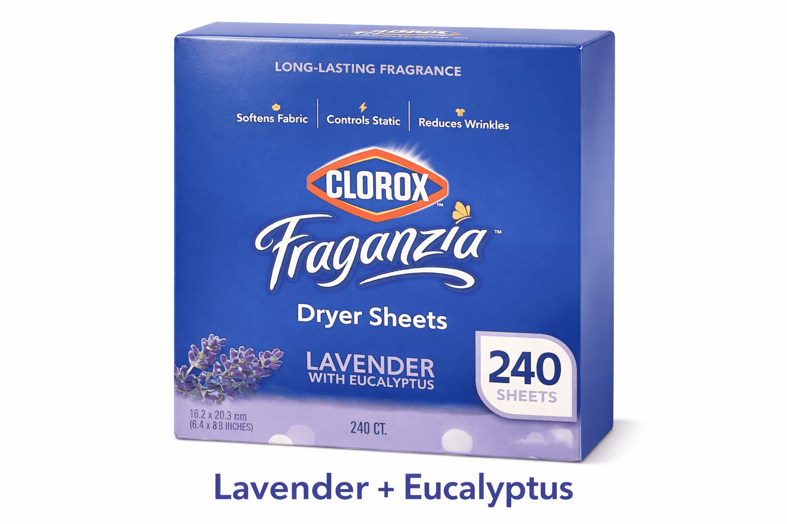 Clorox Fraganzia Dryer Sheets, Lavender with Eucalyptus Scent, 240 Count – Long-Lasting Freshness, Reduces Static & Wrinkles