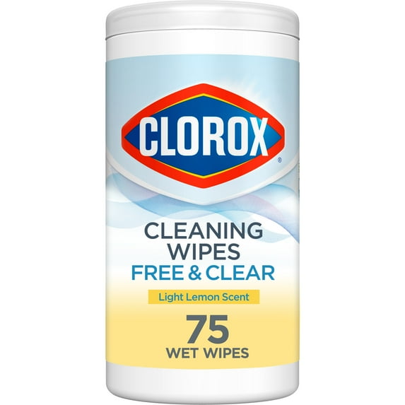 Clorox Free & Clear Compostable Cleaning Wipes, All Purpose Wipes, Light Lemon Scent, 75 Count
