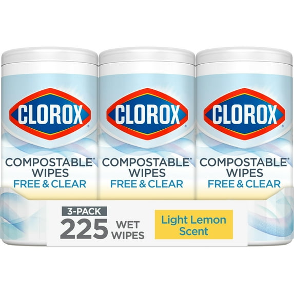 Clorox Free & Clear Cleaning Wipes, Light Lemon Scent, 75 Count, Pack of 3