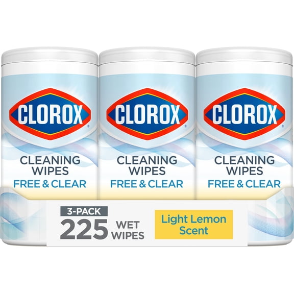 Clorox Free & Clear Cleaning Wipes, Light Lemon Scent, 75 Count, Pack of 3