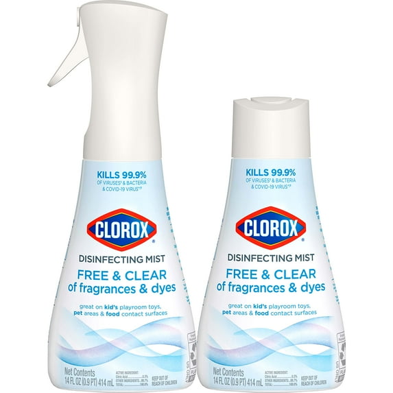 Clorox Free & Clear Disinfecting Mist, 1 Spray Bottle And 1 Refill, 14 Fl Oz Each