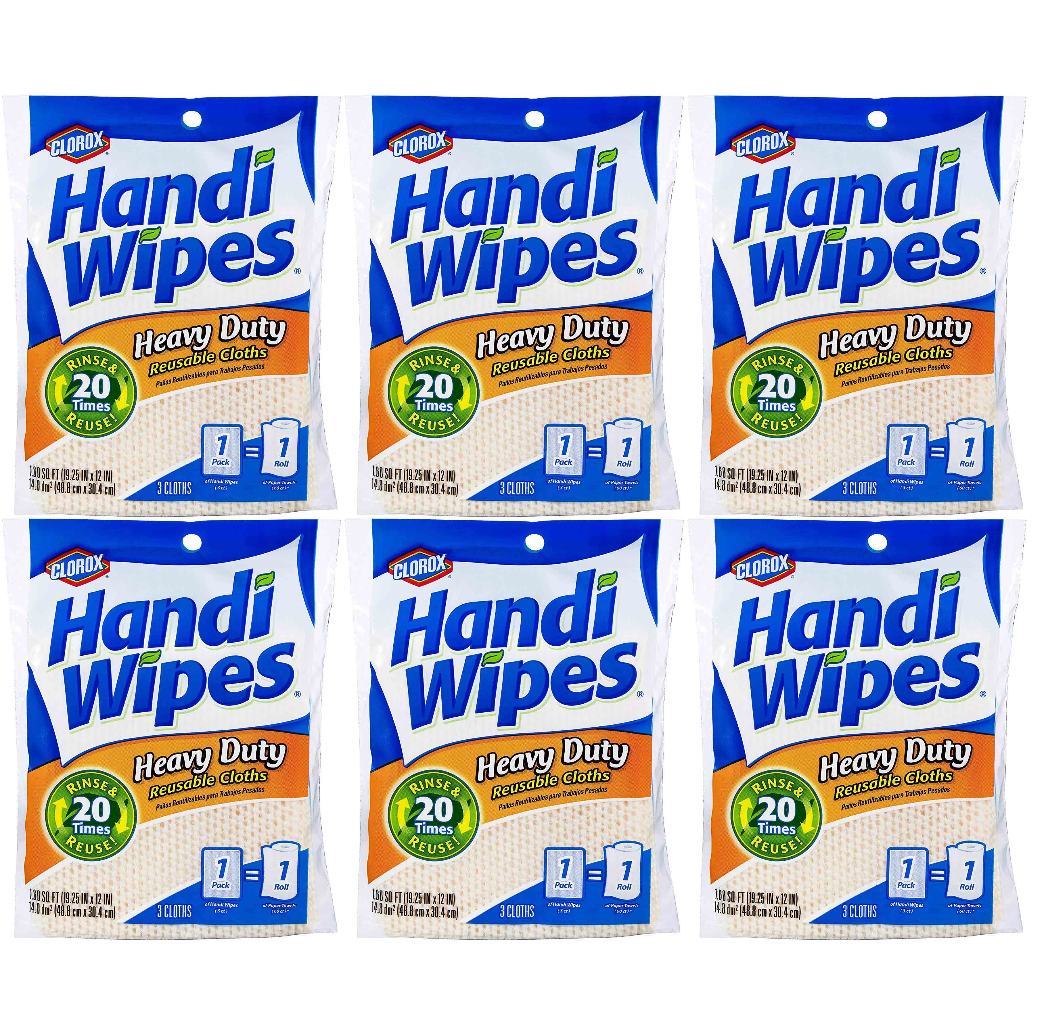 Clorox Handi Wipes Heavy Duty Reusable Cloths, 3 Count, 6 Pack, 18