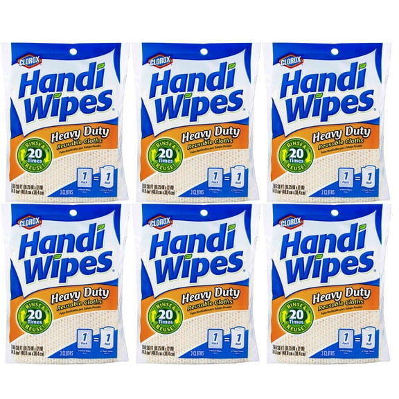 Clorox Handi Wipes Heavy Duty Reusable Cloths, 3 Count, 6 Pack, 18 Cloths Total