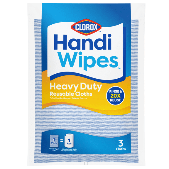 Clorox Handi Wipes Heavy Duty Reusable Cloths, 3 Count, Household Cleaning Cloths, Plastic Bag, New