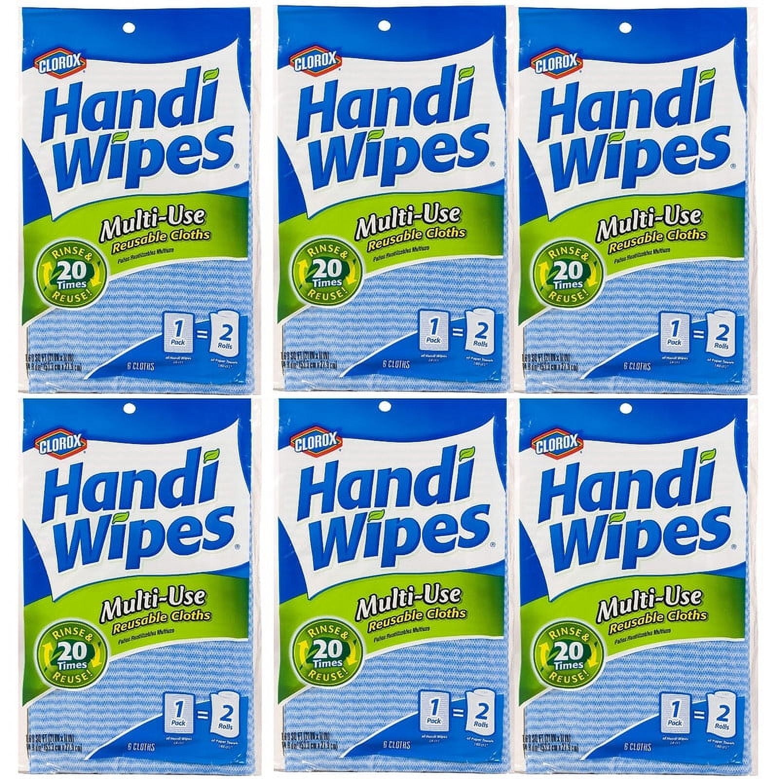 Clorox Handi Wipes Multi Use Reusable Cloths, Double Facing, 6 Ea, 6