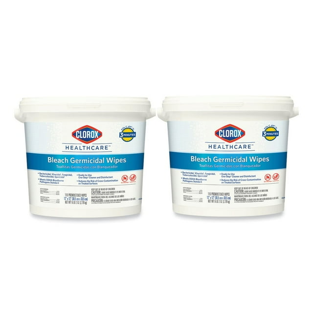 Clorox Healthcare 30358 12 in. x 12 in. 1Ply Bleach Germicidal Wipes Unscented, White (110
