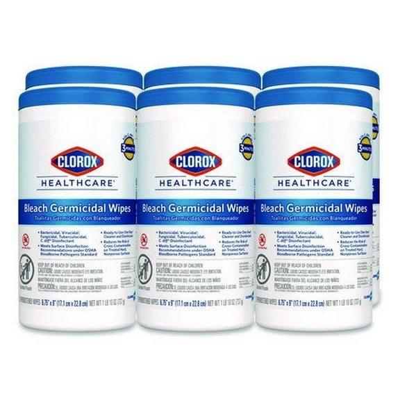 Clorox Healthcare 35309 1 Ply 6.75 in. x 9 in. Unscented Bleach Germicidal Wipes - White (6/Carton)