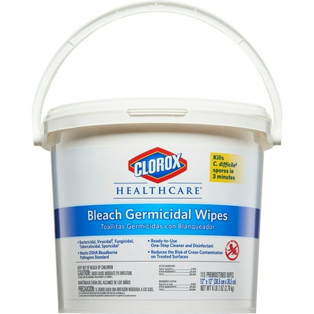 Clorox Healthcare Bleach Germicidal Wipes, 12 x 12, Unscented, 110/Bucket