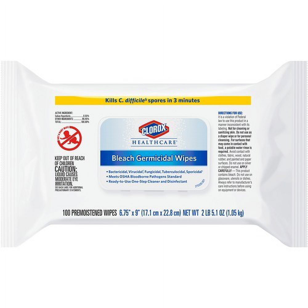 Clorox Healthcare Bleach Germicidal Wipes Wipe 6.75" Width x 9