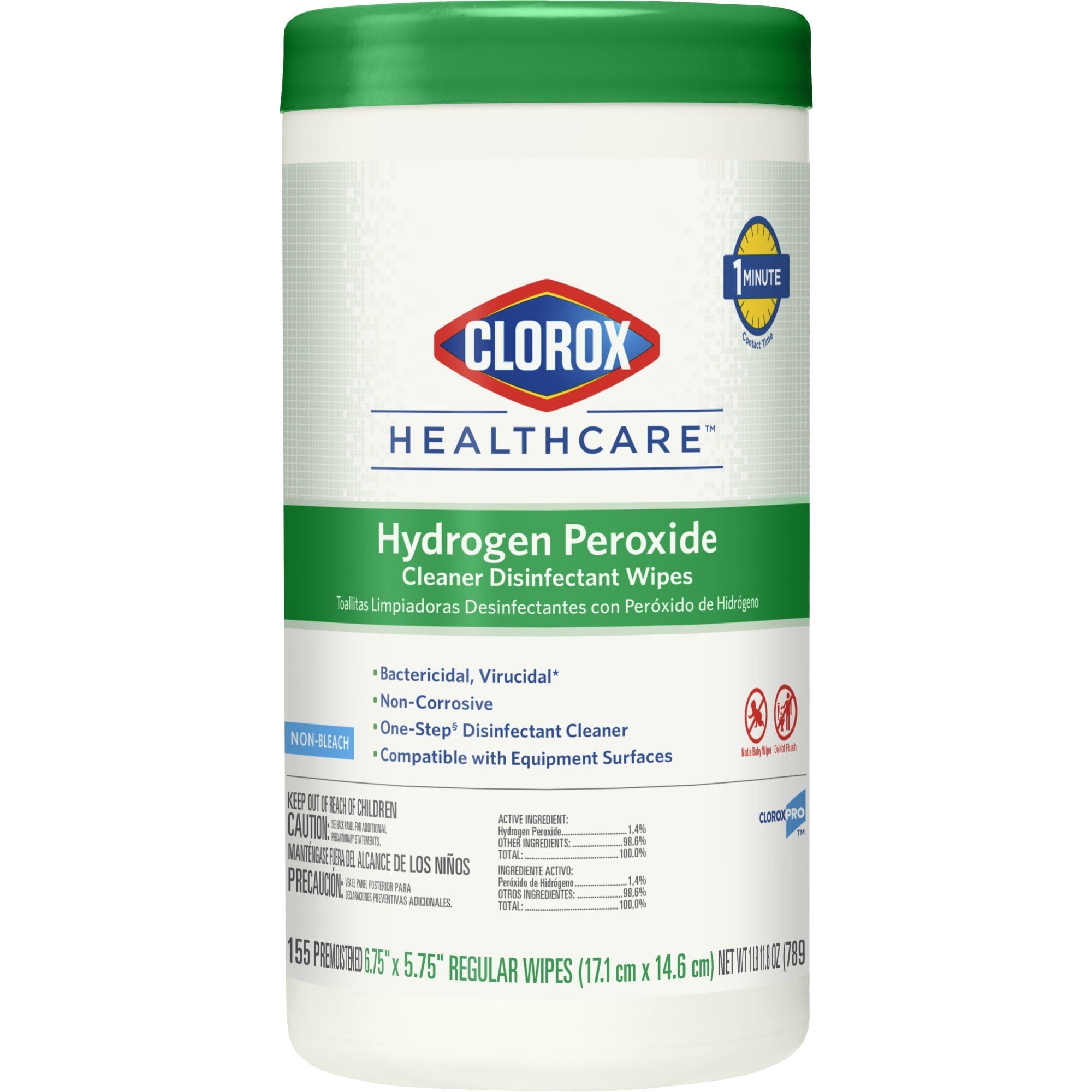 Clorox Healthcare Hydrogen Peroxide Cleaner Disinfectant Wipes, 6.75 x 5.75 Inches, 155 Count