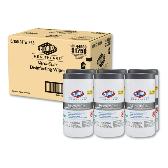 Clorox Healthcare VersaSure Surface Disinfectant Wipes, 150 Count Cannister, The Clorox Company 31758, 6 Count