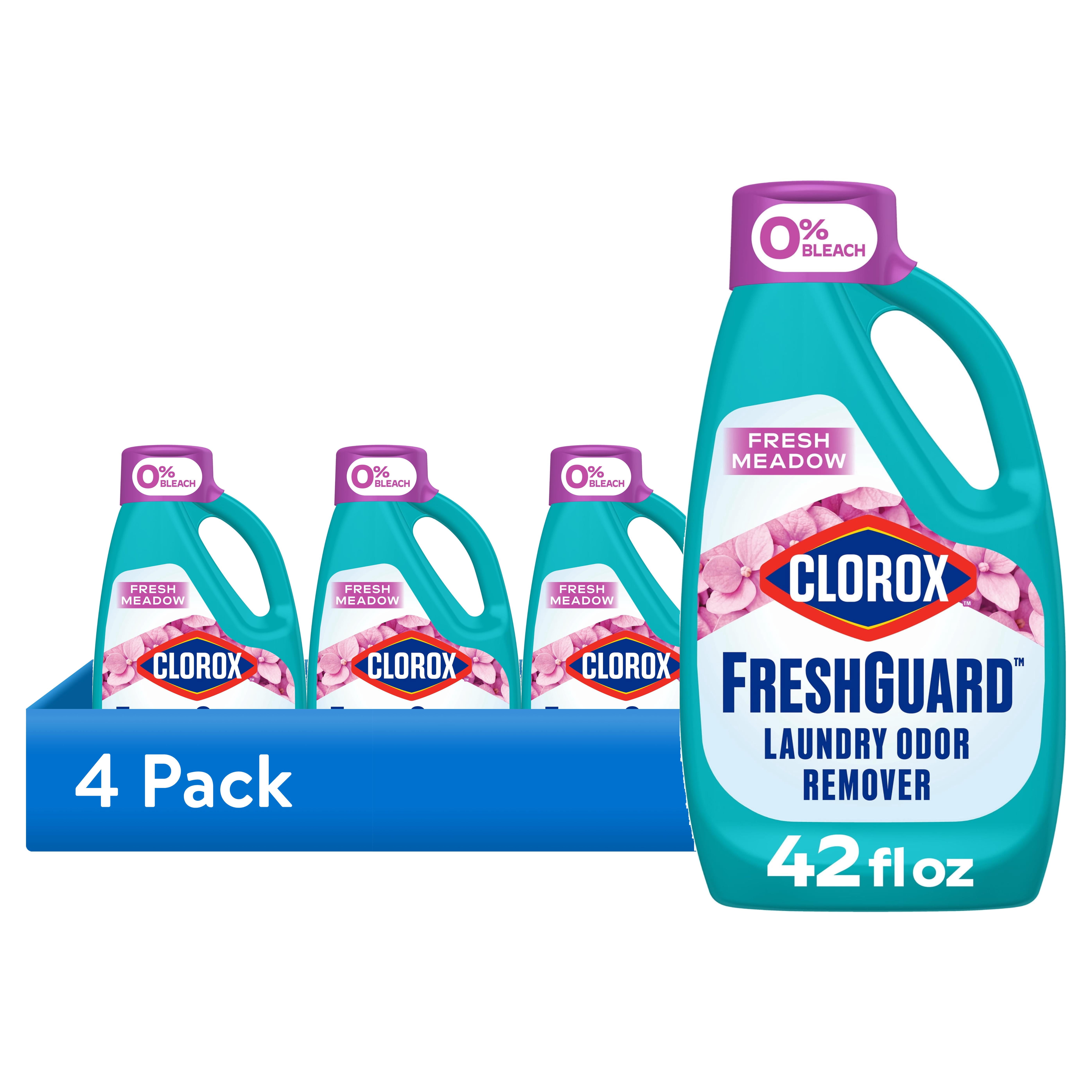 (4 pack) Clorox FreshGuard Laundry Odor Remover, 0% Bleach, Color Safe, Fresh Meadow, 42 fl oz