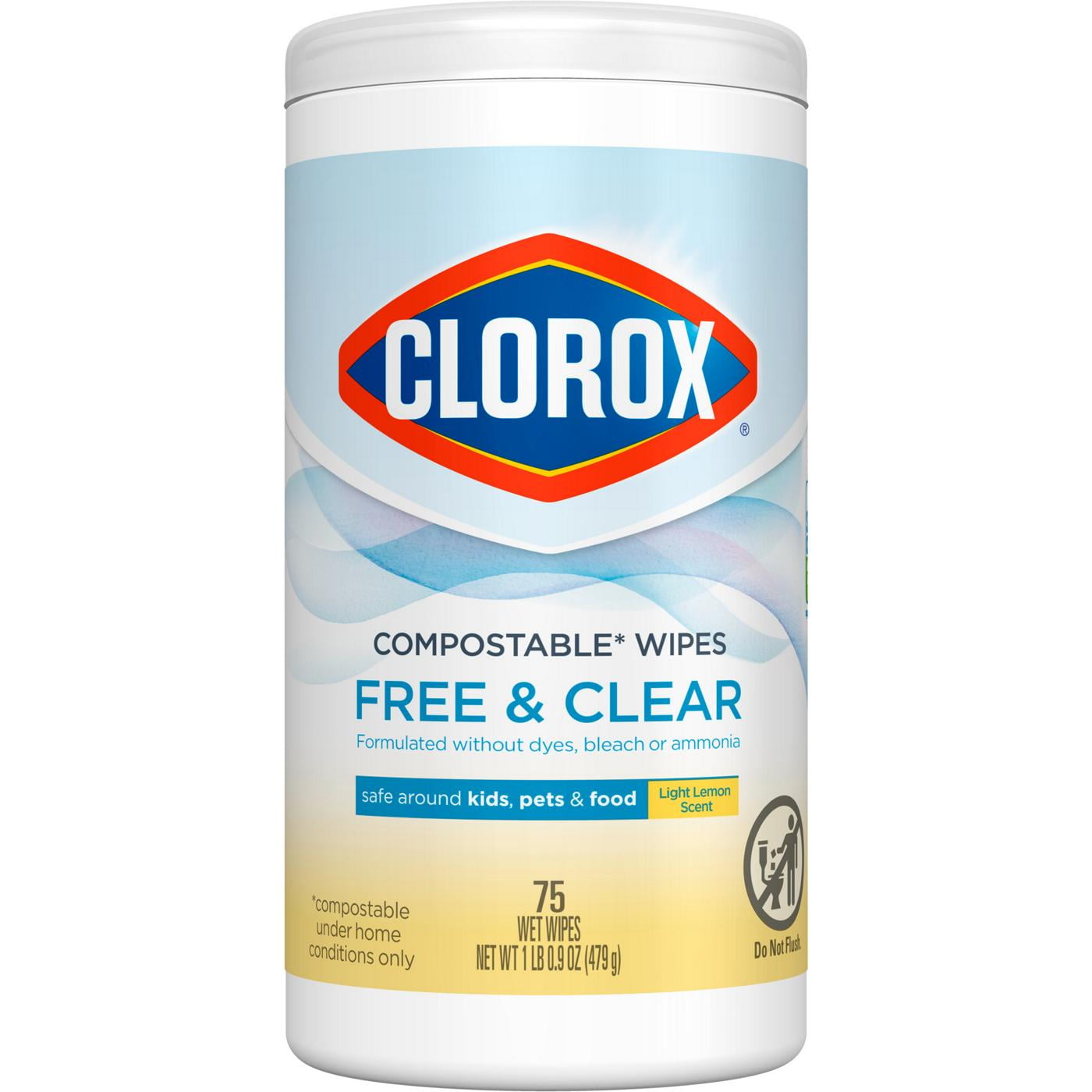 Clorox Lemon Free & Clear Compostable Cleaning Wipes 75 ct