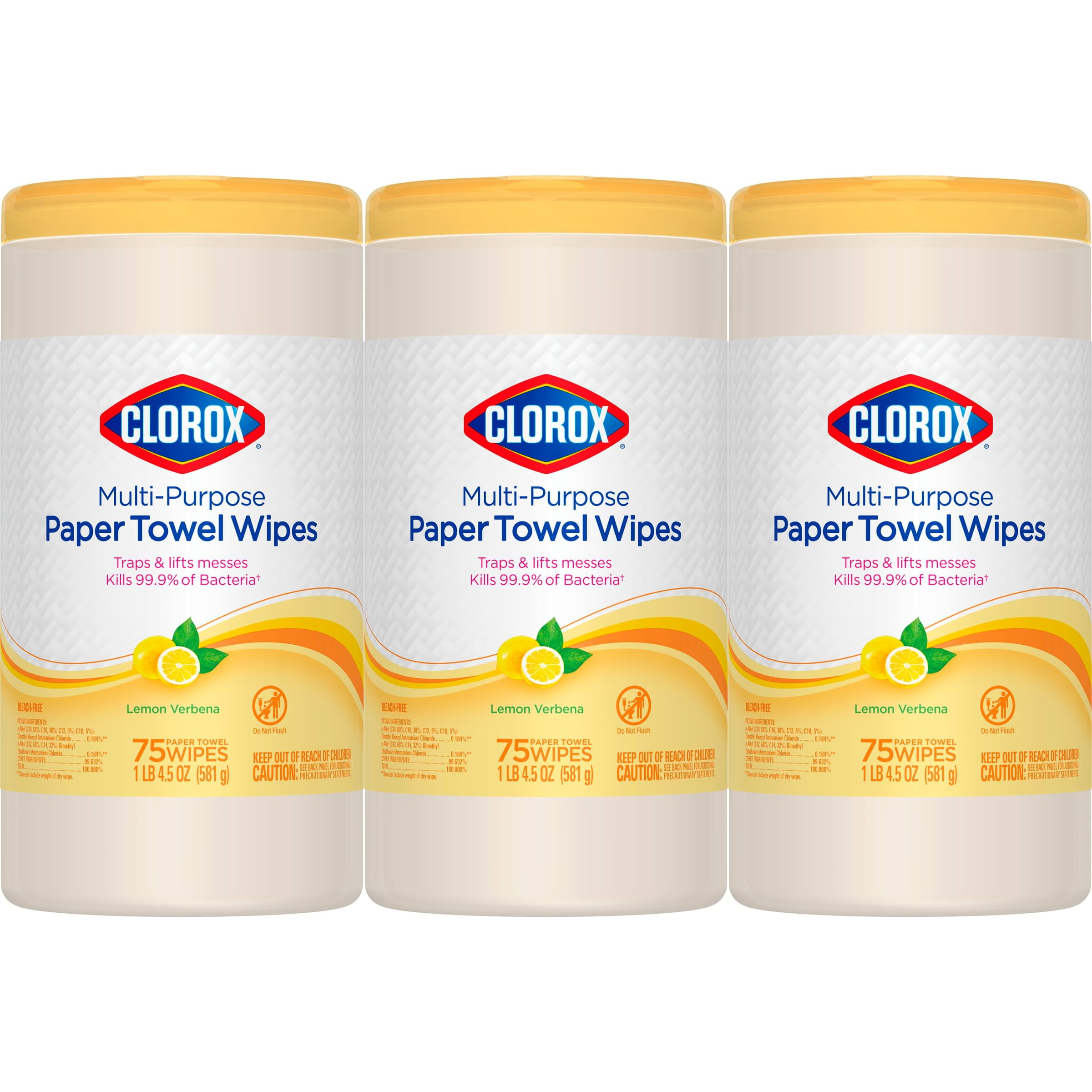 Clorox MultiPurpose Paper Towel Wipes, Lemon Verbena, 75 Wipes Each