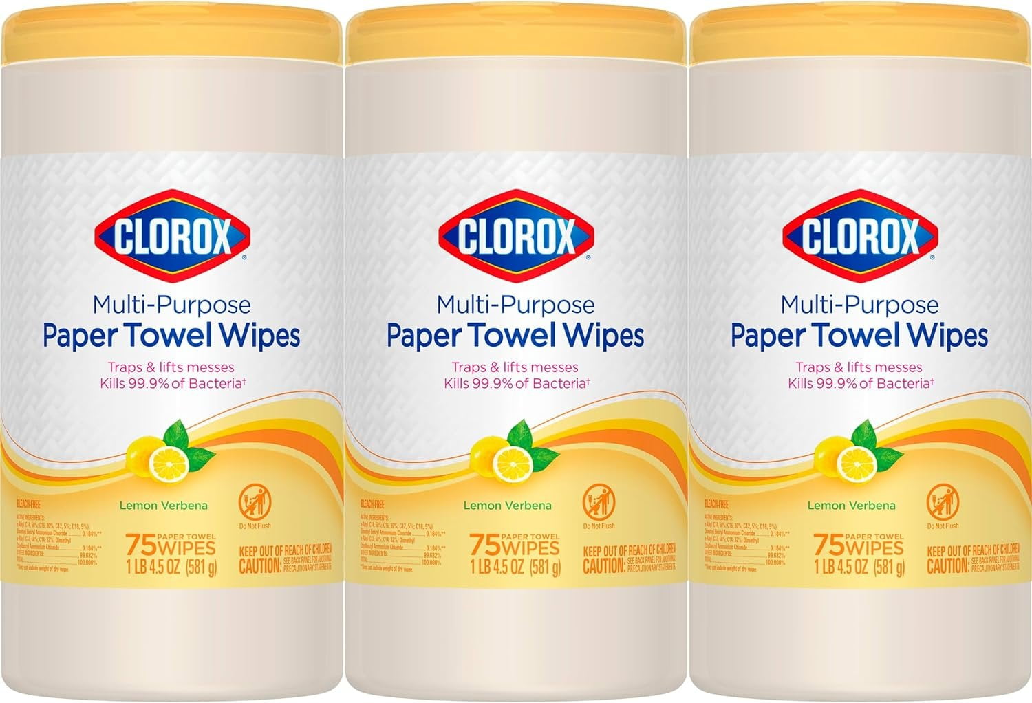Clorox Multi-Purpose Paper Towel Wipes Lemon Verbena - Multipurpose - 3 Pack, 75 Each