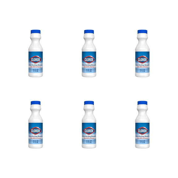 Clorox Original Disinfecting Bleach( 6 X 11 fl oz) 6 Pack Bottles Kills 99.9% of Germs