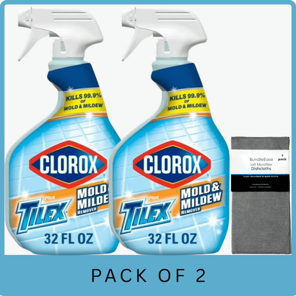 Clorox Plus Tilex Bathroom & Shower Cleaner Spray, Mold & Mildew Remover, 32 fl oz with Microfiber Solid Color Towel by BundleEase