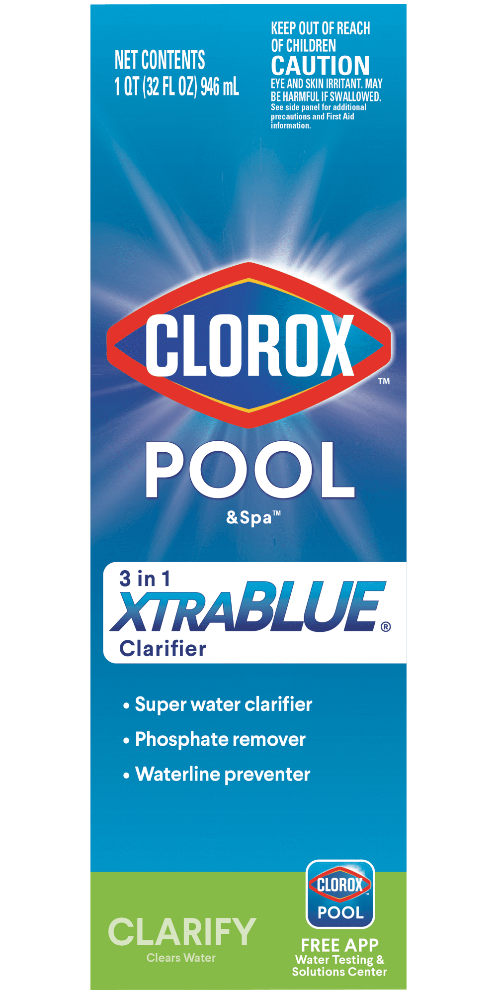 Clorox Pool&Spa 3in1 XtraBlue Pool Clarifier for Swimming Pools, 32