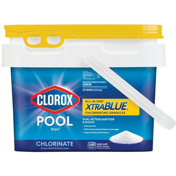 Clorox Pool&Spa All-in-One XtraBlue Chlorinating Granules, 27 lb Chlorine Pool Chemicals for Swimming Pools